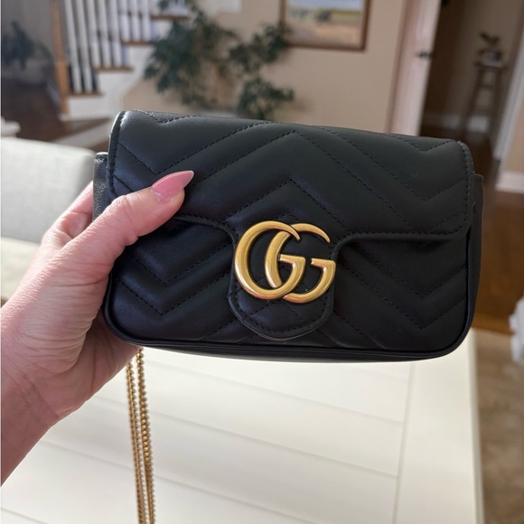 Gucci Handbags - Gucci Black Mini Bag with Gold Logo marmont super mini